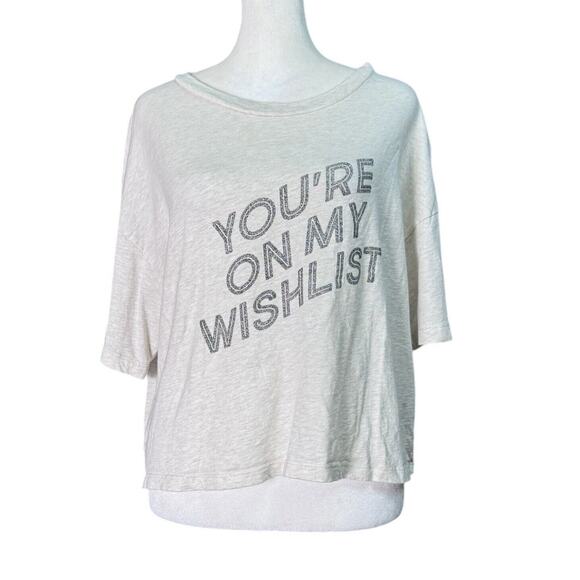 Aerie Womens Sz M Holiday You're On My Wishlist Sparkle Boxy Tee Comfy Casual - Picture 2 of 7
